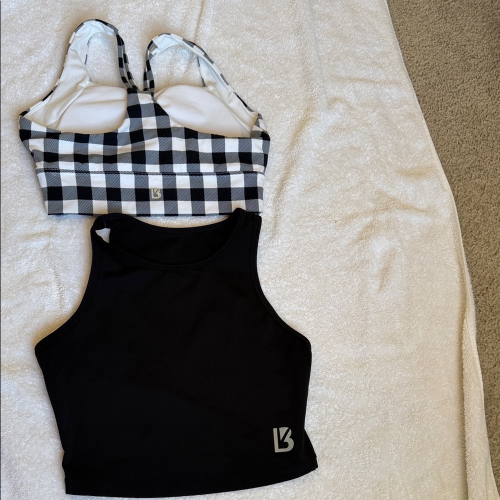BuffBunny Black Crop Tank with Black-and-White Gingham Bralette